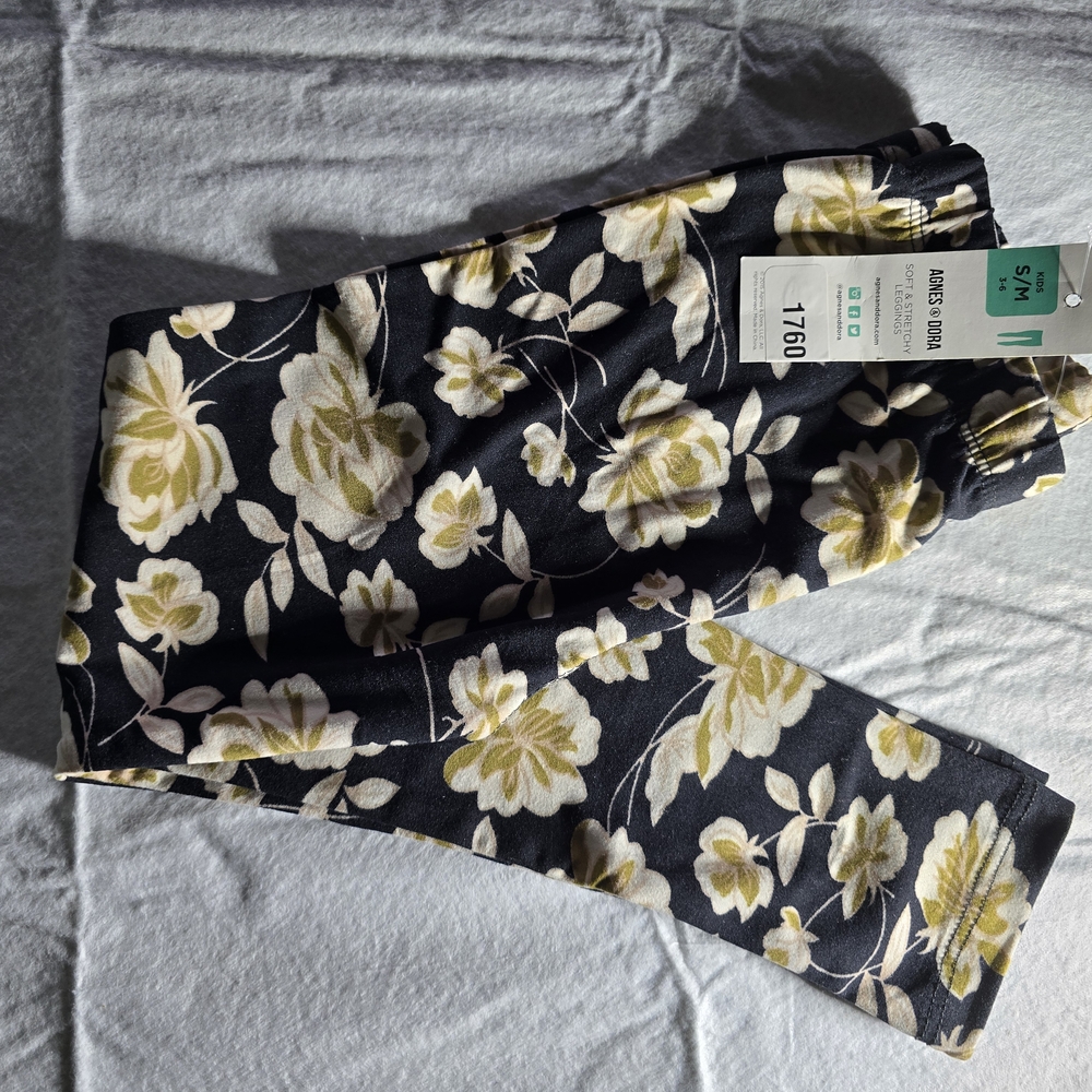Agnes & Dora Black and Yellow Floral Kids Leggings